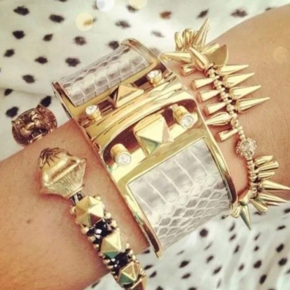 Stella & Dot Bello Clamper Magnetict Snake Skin Crystal Gold Clamper Bracelet